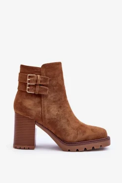 Discount Boto Zamszowe Botki Na Obcasie Brązowe Makeline Brązowy
