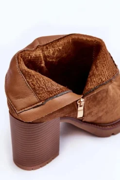 Discount Boto Zamszowe Botki Na Obcasie Brązowe Makeline Brązowy