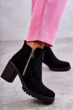 Clearance Boto Zamszowe Botki Na Obcasie Z Suwakiem Czarne Sevione