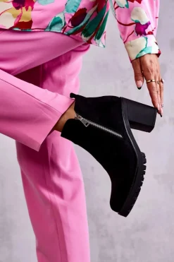 Clearance Boto Zamszowe Botki Na Obcasie Z Suwakiem Czarne Sevione