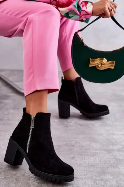 Clearance Boto Zamszowe Botki Na Obcasie Z Suwakiem Czarne Sevione