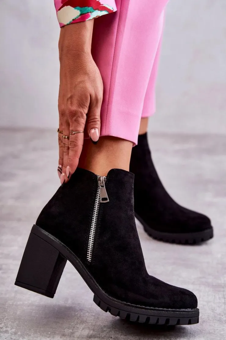 Clearance Boto Zamszowe Botki Na Obcasie Z Suwakiem Czarne Sevione
