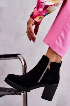 Clearance Boto Zamszowe Botki Na Obcasie Z Suwakiem Czarne Sevione