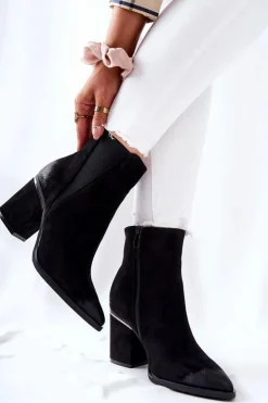 Boto Botki Na Słupku|Czarne Botki*Zamszowe Botki Na Obcasie Czarne Coriseis