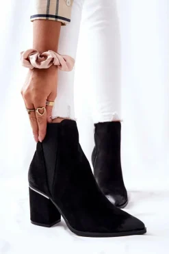 Boto Botki Na Słupku|Czarne Botki*Zamszowe Botki Na Obcasie Czarne Coriseis