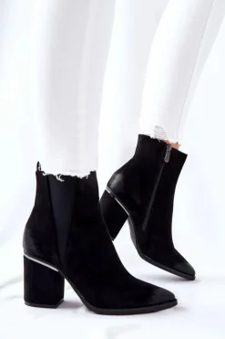 Boto Botki Na Słupku|Czarne Botki*Zamszowe Botki Na Obcasie Czarne Coriseis