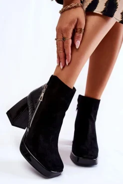 Outlet Boto Zamszowe Botki Na Obcasie Geometryczny Wzór Czarne Alienore Czarny