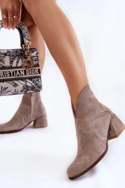 Hot Boto Zamszowe Botki Na Obcasie Na Suwak Beżowe Resso