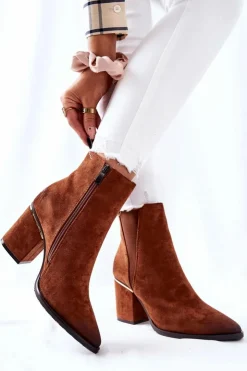 Hot Boto Zamszowe Botki Na Obcasie Brązowe Coriseis