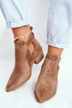 Damskie Boto Zamszowe Botki Na Obcasie Z Klamrą Beżowe Esen