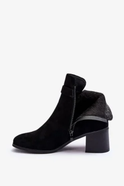 Boto Botki Ocieplane|Czarne Botki*Zamszowe Botki Na Obcasie Z Klamrą Czarne Bronte