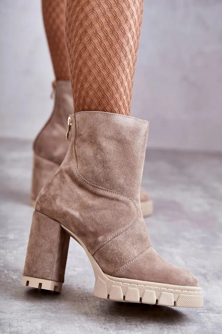 Discount Boto Zamszowe Botki Na Obcasie Beżowe Elia