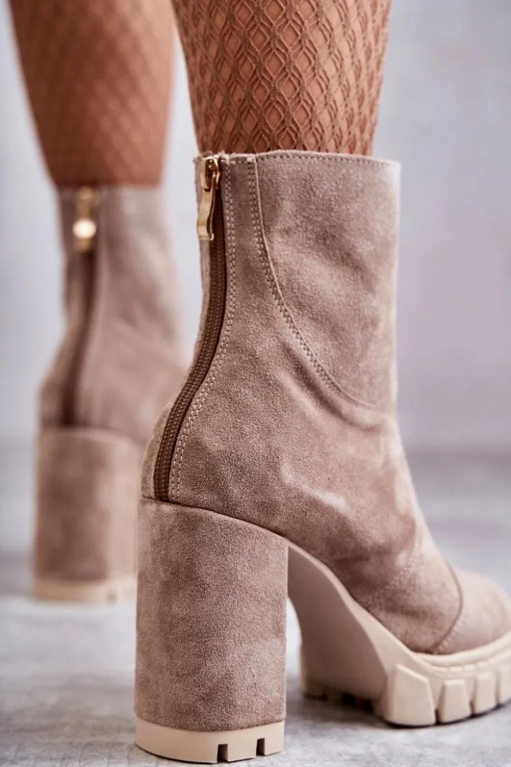 Discount Boto Zamszowe Botki Na Obcasie Beżowe Elia