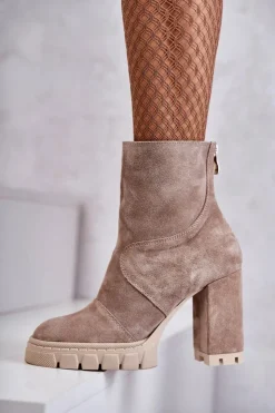 Discount Boto Zamszowe Botki Na Obcasie Beżowe Elia