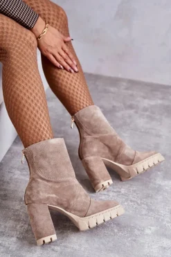 Discount Boto Zamszowe Botki Na Obcasie Beżowe Elia