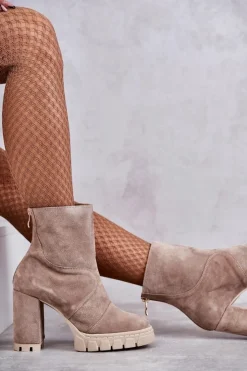 Discount Boto Zamszowe Botki Na Obcasie Beżowe Elia