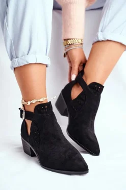 Boto Botki Wiosenne|Botki Na Słupku*Zamszowe Botki Na Obcasie Z Klamrą Czarne Esen