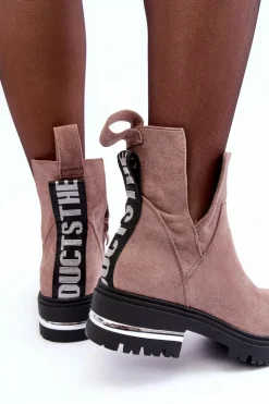 Sale Boto Zamszowe Botki Na Płaskim Obcasie Z Wycięciami Ciemnobeżowe Lamedella