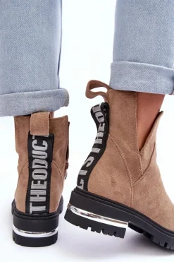 Damskie Boto Zamszowe Botki Na Płaskim Obcasie Z Wycięciami Beżowe Lamedella