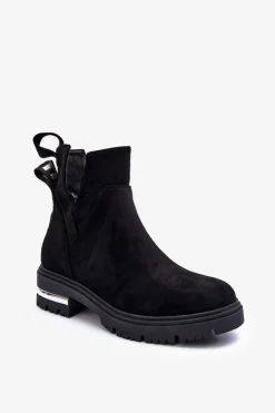 Sale Boto Zamszowe Botki Na Płaskim Obcasie Z Wycięciami Czarne Lamedella