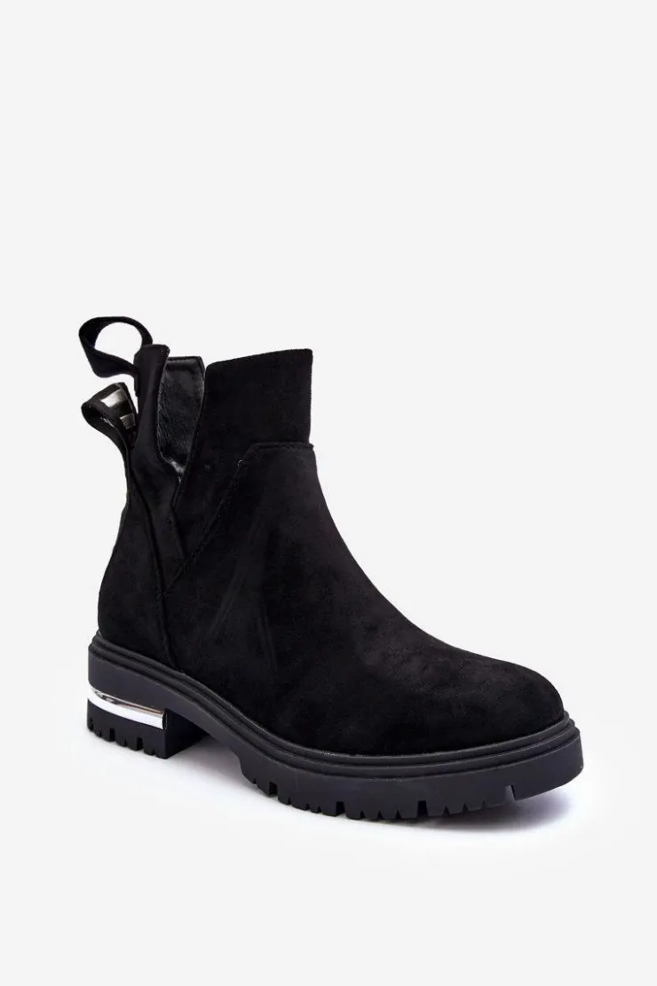 Sale Boto Zamszowe Botki Na Płaskim Obcasie Z Wycięciami Czarne Lamedella