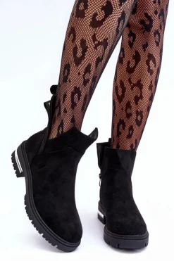 Sale Boto Zamszowe Botki Na Płaskim Obcasie Z Wycięciami Czarne Lamedella