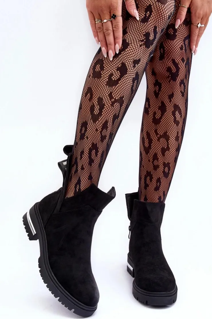 Sale Boto Zamszowe Botki Na Płaskim Obcasie Z Wycięciami Czarne Lamedella