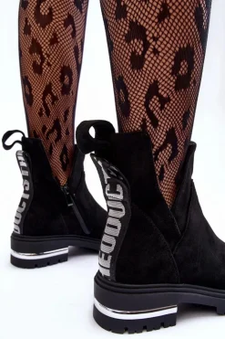 Sale Boto Zamszowe Botki Na Płaskim Obcasie Z Wycięciami Czarne Lamedella