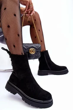 Boto Czarne Botki|Botki Płaskie*Zamszowe Botki Na Płaskim Obcasie Sznurowane Czarne Lakyta