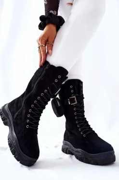 Boto Zamszowe Botki Na Platformie Z Nerką Czarne Issanti