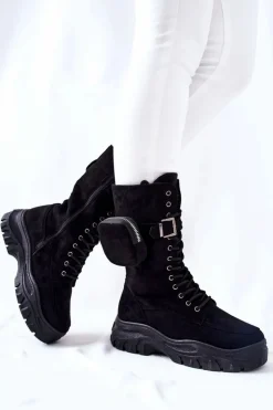 Boto Zamszowe Botki Na Platformie Z Nerką Czarne Issanti