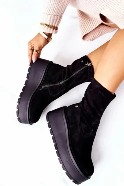 Hot Maciejka Zamszowe Botki Na Platformie Czarne 05319-01