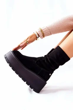 Hot Maciejka Zamszowe Botki Na Platformie Czarne 05319-01