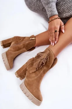 Damskie Boto Zamszowe Botki Na Platformie Lewski Shoes 3251 Beżowe