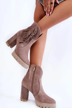 Damskie Boto Zamszowe Botki Na Platformie Lewski Shoes 3251 Cappucino