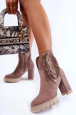 Damskie Boto Zamszowe Botki Na Platformie Lewski Shoes 3251 Cappucino