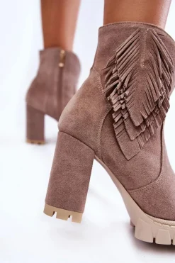 Damskie Boto Zamszowe Botki Na Platformie Lewski Shoes 3251 Cappucino