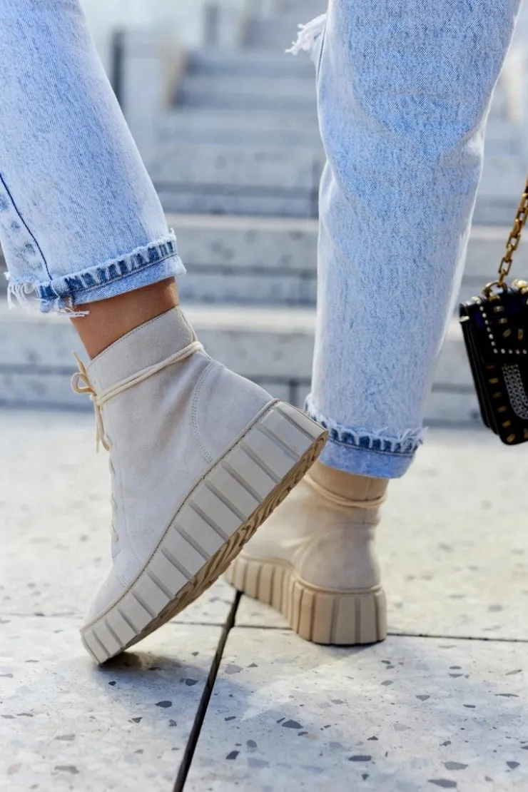 New Boto Zamszowe Botki Na Platformie Lewski Shoes 3177 Jasnobeżowe