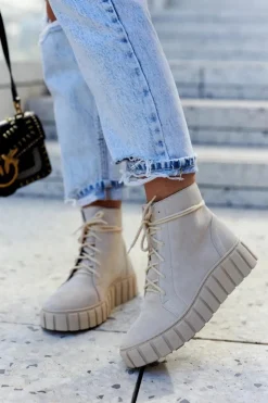 New Boto Zamszowe Botki Na Platformie Lewski Shoes 3177 Jasnobeżowe