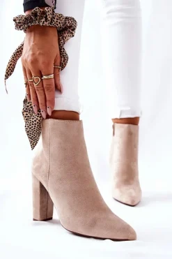 Hot Boto Zamszowe Botki Na Słupku Beżowe Rinasa