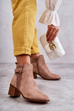 Damskie Boto Zamszowe Botki Na Słupku Brązowe Vannes