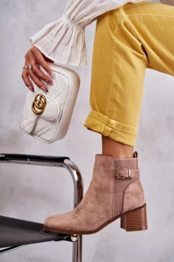 Damskie Boto Zamszowe Botki Na Słupku Brązowe Vannes