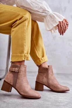 Damskie Boto Zamszowe Botki Na Słupku Brązowe Vannes