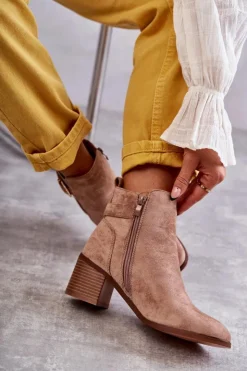 Damskie Boto Zamszowe Botki Na Słupku Brązowe Vannes