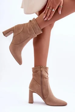 Hot Boto Zamszowe Botki Na Słupku Beżowe Mellamene