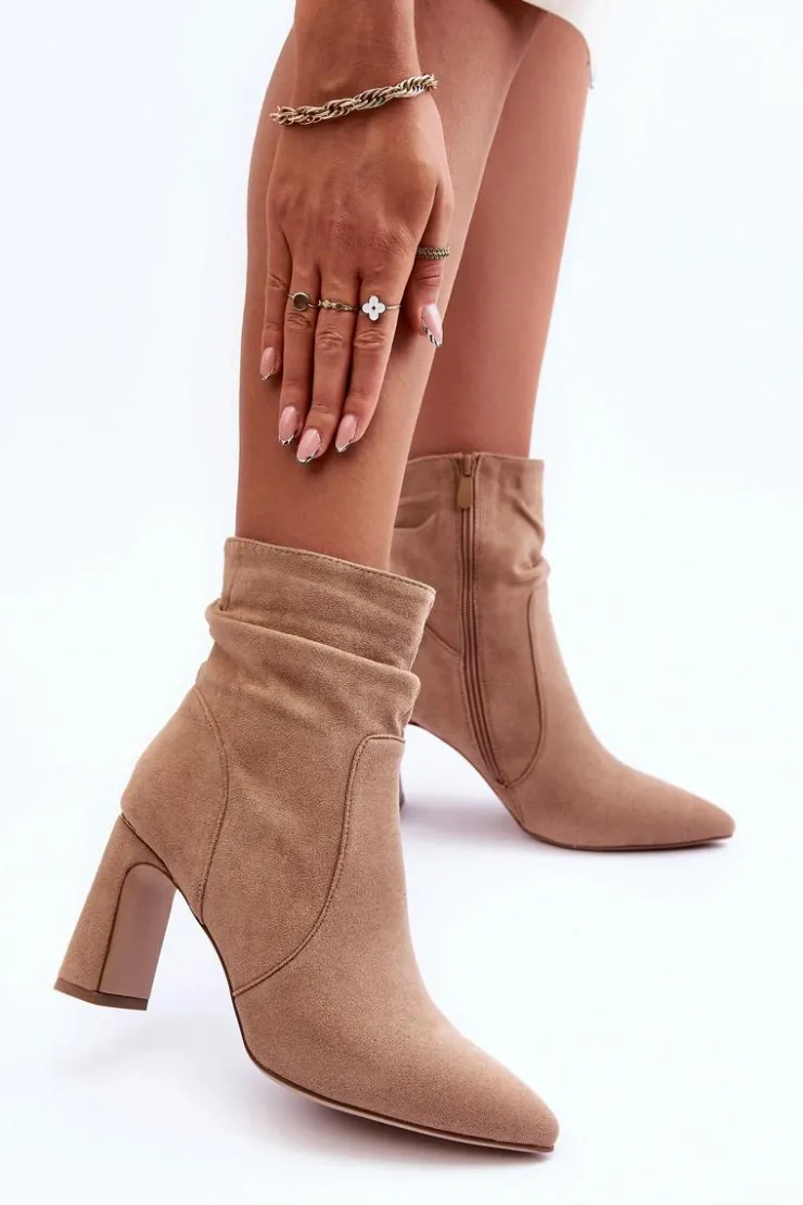 Hot Boto Zamszowe Botki Na Słupku Beżowe Mellamene