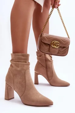 Hot Boto Zamszowe Botki Na Słupku Beżowe Mellamene