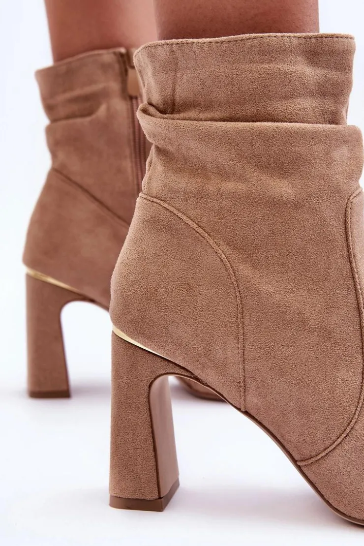 Hot Boto Zamszowe Botki Na Słupku Beżowe Mellamene