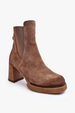 Discount Boto Zamszowe Botki Na Słupku Brązowe Lemar Liresa Brązowy