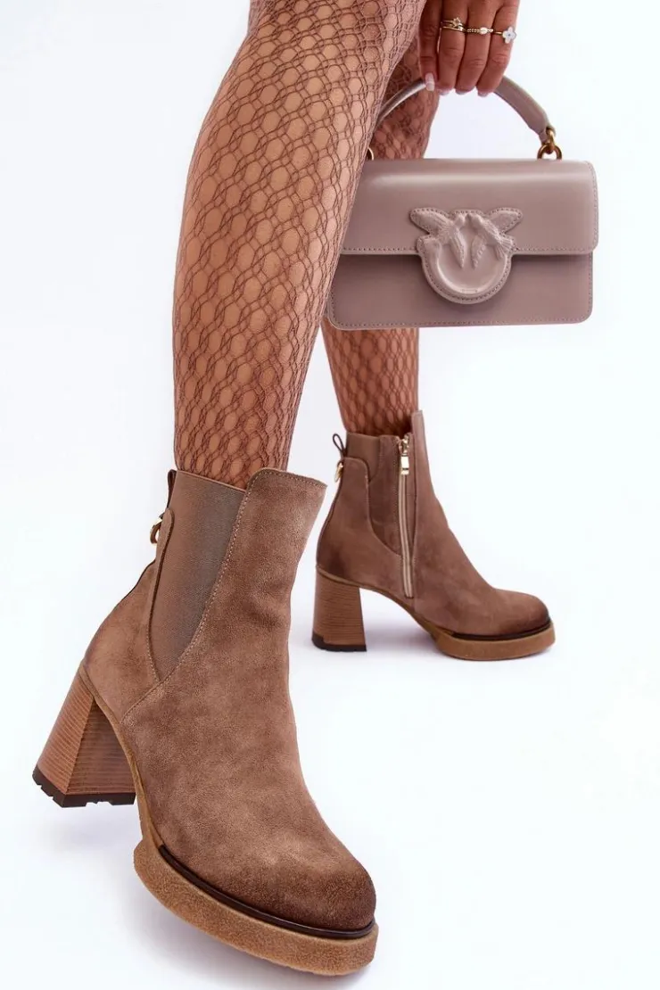 Discount Boto Zamszowe Botki Na Słupku Brązowe Lemar Liresa Brązowy